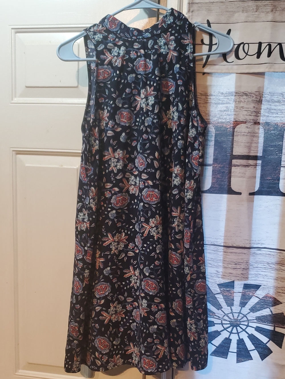 Soprano Navy Floral High-Neck Swing Dress